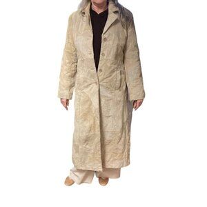 Womens Vintage Henig Furs Suede Leather Patchwork Duster Coat Tan L